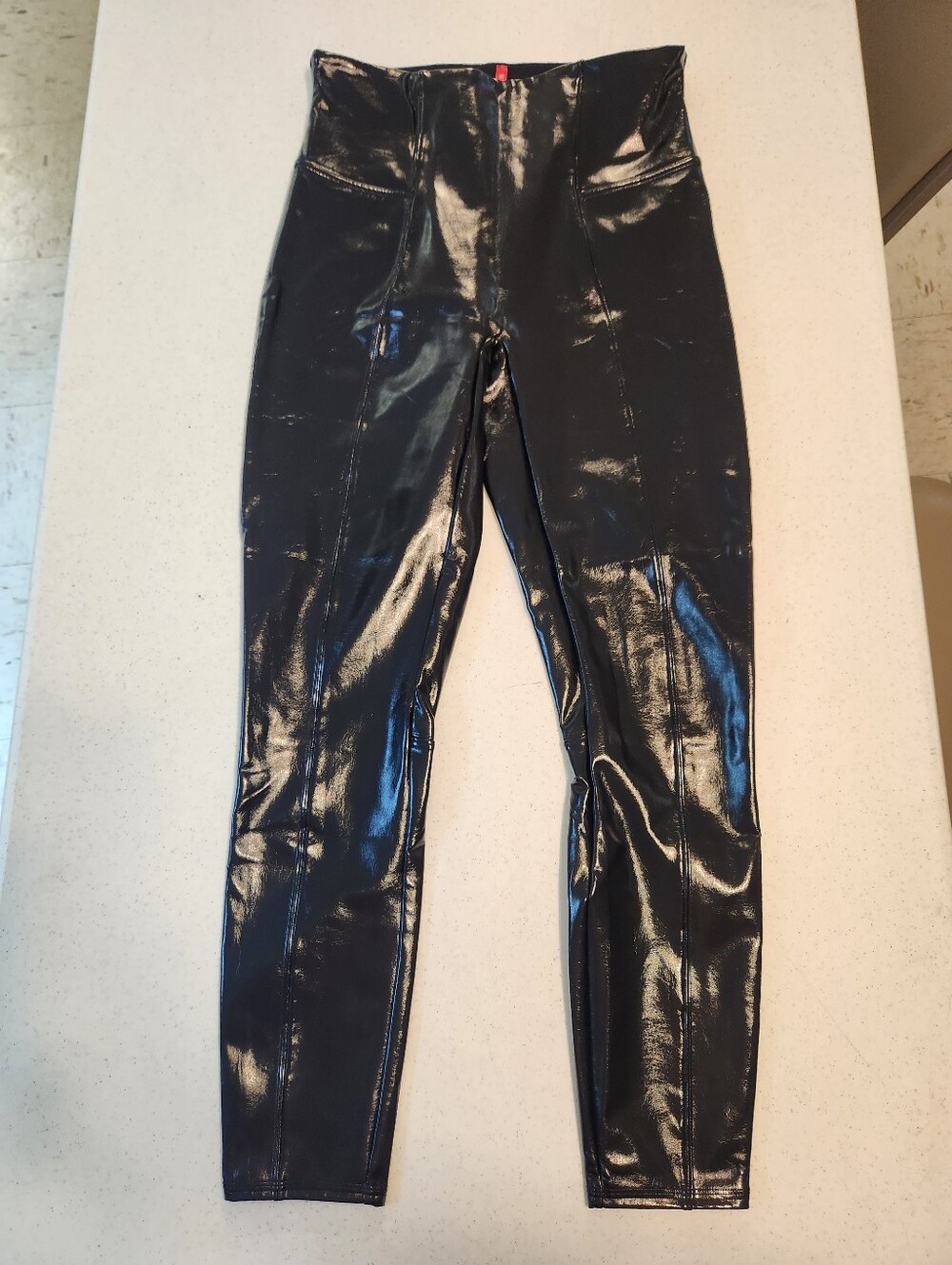 Spanx Faux Patent Leather Leggings Black High Rise Shiny 20301R